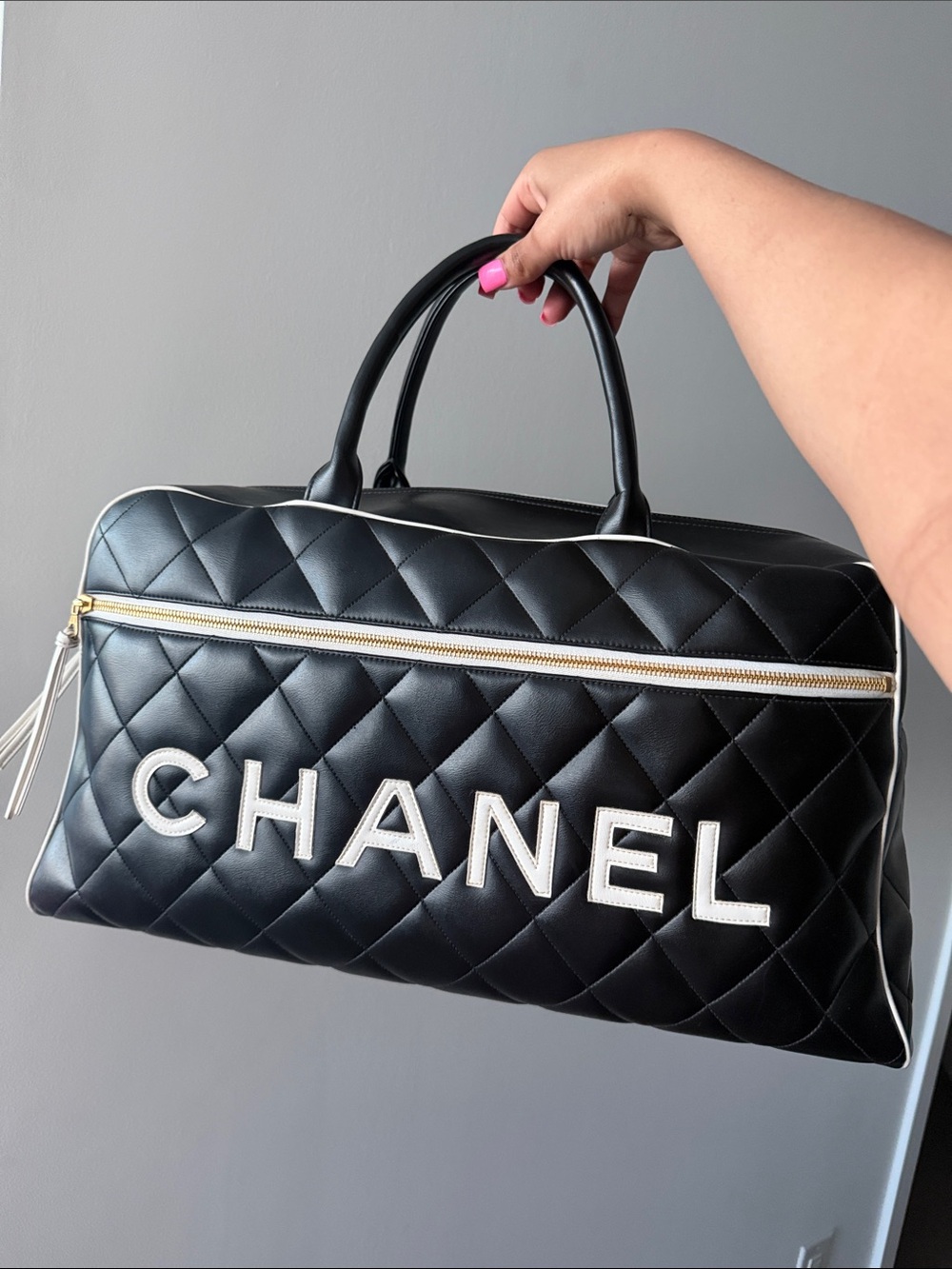 CHANEL 1994 - 1995 Black Quilted Leather Bowler Duffle Bag